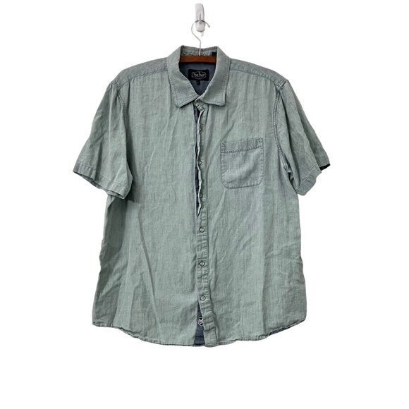 Nat Nast Mens Blue Silk Linen Short Sleeve Button Shirt Size Large - Picture 1 of 6